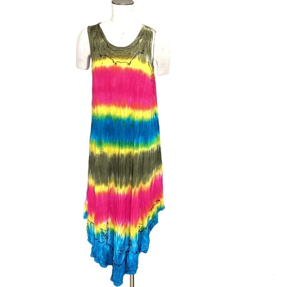 Cute Options‎ Tie Dye Embroidered Sleeveless Midi Dress Free-Size 86H